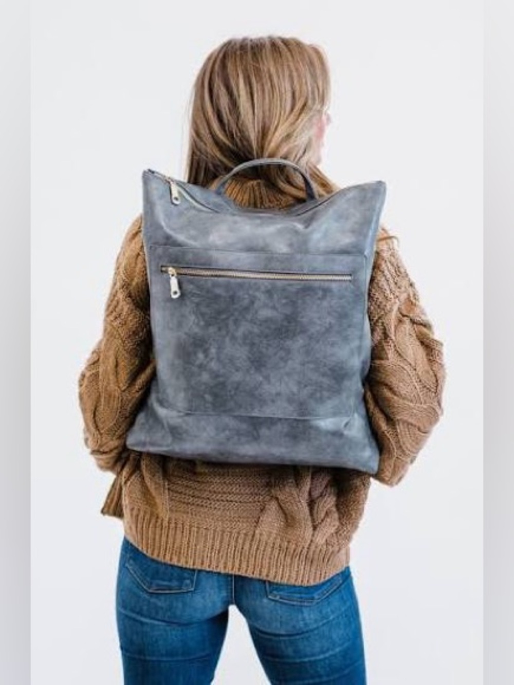 Modern+chic Classic Vegan Leather Backpack - Gray